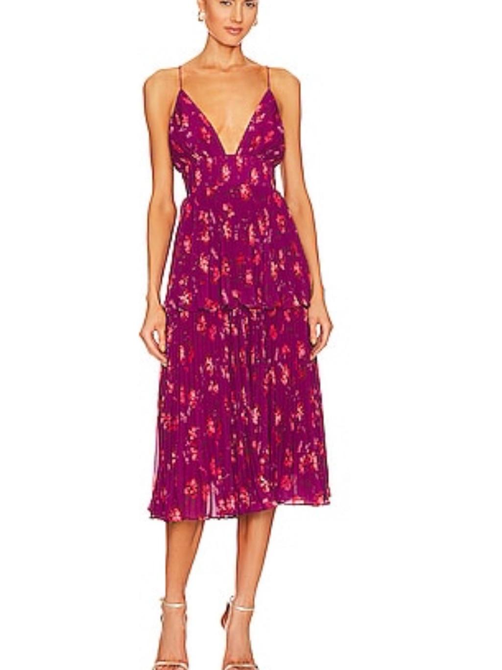 Amur Catarina V Neck Pleated Dress In Bougainvillea Mono Floral